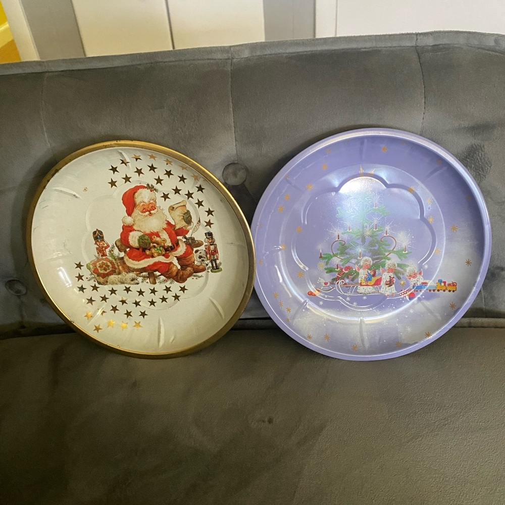 Vintage Christmas Santa Litho Tin Metal Serving Plate Tray. West Germany HP